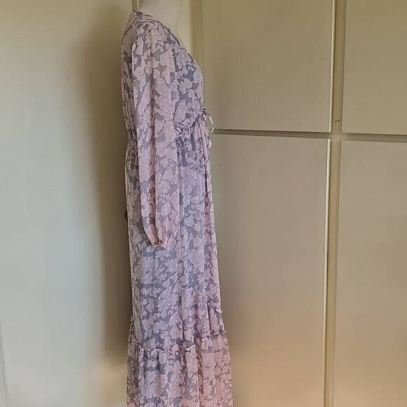 Lovestitch pale pink/ lt grey chiffon long sleeve maxidress, nwot, L - Picture 10 of 10